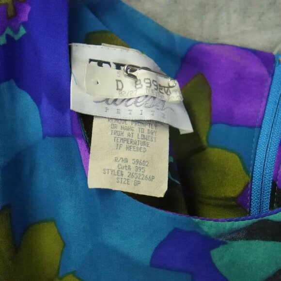 EUC Tess Dress Petite Floral A-Line Dress Vintage Peplum Tie Size 8P S-8817 - Picture 3 of 12